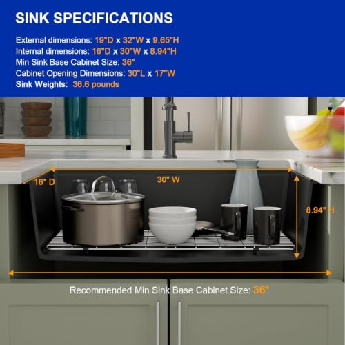 32 inches Granite Composite Kitchen Sink Workstation Black Undermount Single Bowl Large Kitchen Sink 32"W x 19"D x 10"H