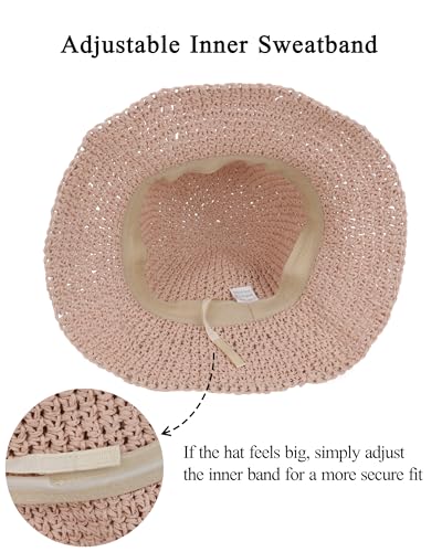 Womens Crochet Straw Sun Hat Foldable Floppy Wide Brim Beach Hat for Summer