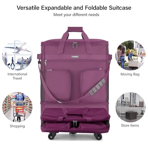 Expandable Large Suitcase 4 Wheels Lightweight Collapsible