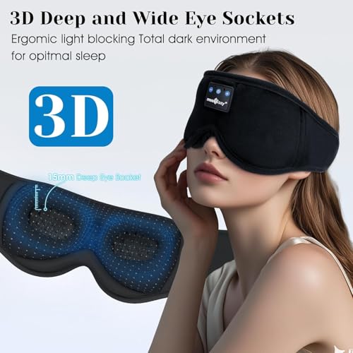 3D Sleep Headphones Bluetooth 5.4 Sleep Mask with HD Speakers