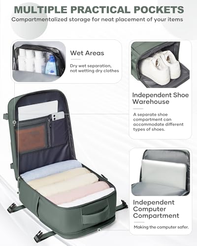 Travel Backpack Carry On for Women Man Gym Backpack with Laptop Compartment Mochila de Viaje Teacher Personal Item Backpacks Rucksack Airplane Accessories Must Haves Olive Green Small
