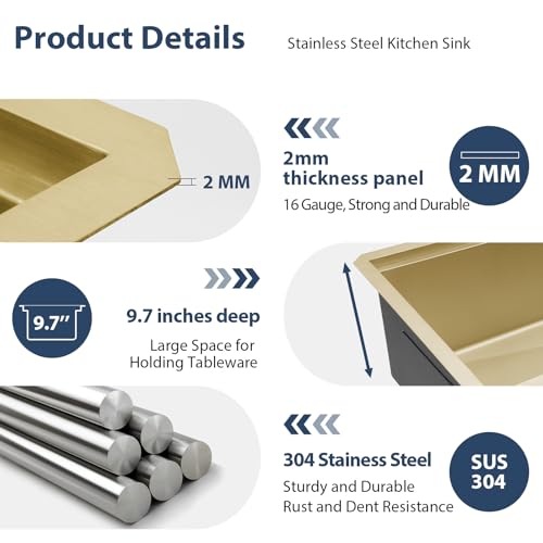 36 Inch Matte Gold Double Bowl Kitchen Sinks