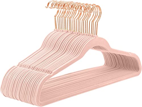 Velvet Hangers 60 Pack Non Slip Heavy Duty Blush Pink Rose Gold Hooks (60 Count)