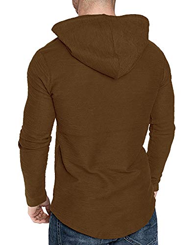 Mens Fashion Athletic Hoodies Sport Sweatshirt Solid Color Fleece Pullover Brown X