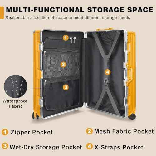 Luggage Sets 2 Piece Aluminum Frame Carry On and Checked Suitcase PC ABS Hard Shell TSA Lock No Zipper