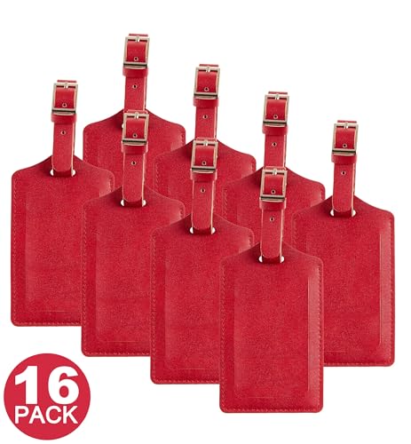 16 Pack Luggage Tags Faux Leather for Suitcases Travel Bag Labels with Protection Cover ID (16 Count)