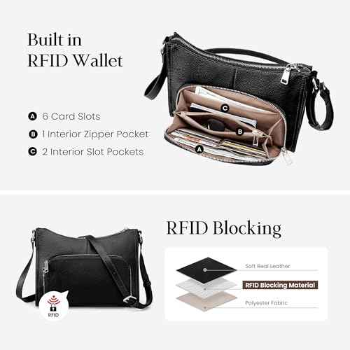Black Genuine Leather Crossbody Bags for Women Travel Wallet Purse