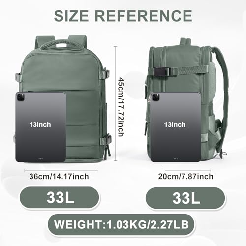Large Travel Backpack Carry On for Women Man Waterproof Gym Backpacks Mochila de Viaje Teacher Travel Bag Essentials Personal Item Backpack Rucksack Airplane Accessories Must Haves Olive Green