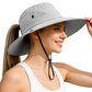 Ponytail Sun Bucket Hats for Women UV Protection Foldable Wide Brim