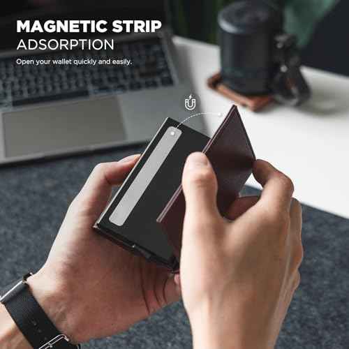 Pop up Card Wallet Minimalist Cash Wallets RFID Blocking Leather Smart Credit Card Holder with ID window for Men