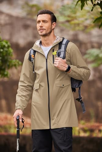 Long Rain Jackets Lightweight Hooded Packable Raincoat Waterproof Outdoor Hiking Windbreaker Jacket for Men
