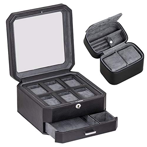Gift Set 6 Slot Leather Watch Box and 2 Watch Travel Case