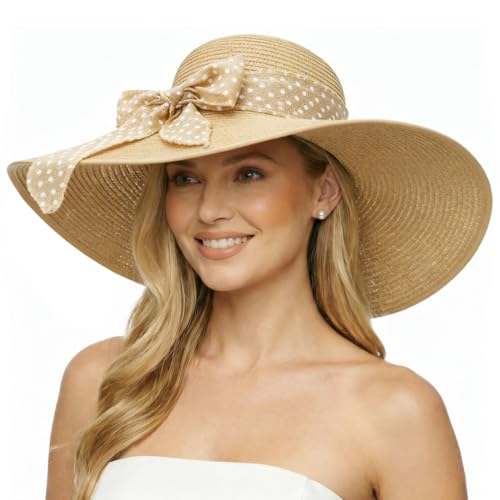 Wide Brim Sun Hat for Women Floppy Straw Hat Summer Beach Hats Fashionable Trendy Hats Sun Protection UPF 50+