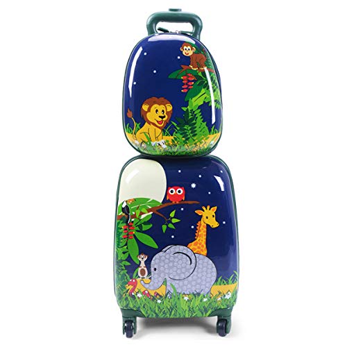 Kids Luggage 12" Toddler Backpack & 16" Travel Suitcase with Wheels (2 Count)