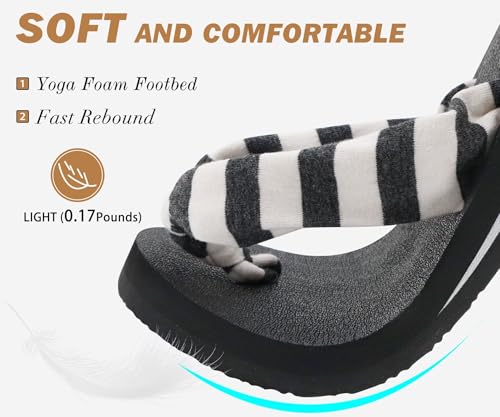Flip Flops for Women Arch Support Summer Beach Sandals Black Size 5