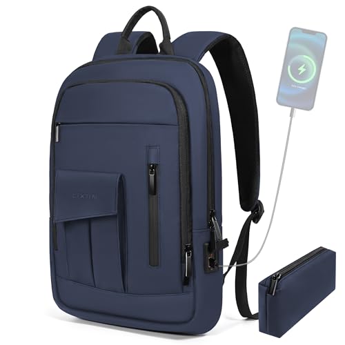 Business Backpack for Men Slim Lightweight Laptop Backpack Water Resistant Small Office Backpack for Commute Travel Daily Office Work with Small Bag