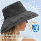 Sun Hats for Women UV Protection Wide Brim Hat with Ponytail Hole Black