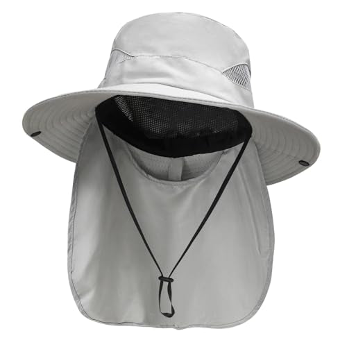 Sun Fishing Hats with Neck Flap for Men Pure Lightgrey