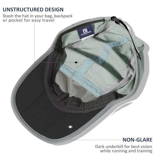Baseball Cap Foldable Running Cap Sports Hat for Men Woman Adjustable Dry Fit Cooling Hats Water Repellency Lightweight Outdoor Reflective Ball Cap for Golf Gym Hiking Grey Blue