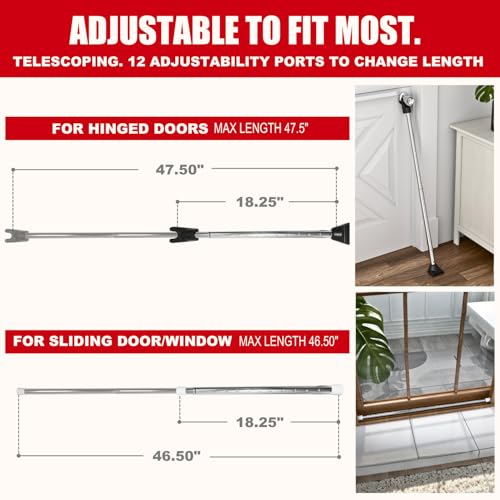 3-in-1 Door Security Bar, Security Door Stoppers & Door Barricade – Heavy Duty Adjustable Iron Security Lock Bar for Home Defense, Apartment & Travel Safety (1 Pack - Chrome)