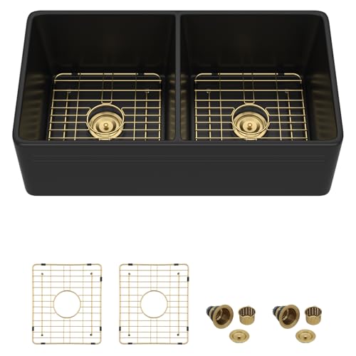 33" Black Ceramic Porcelain Farmhouse Sink