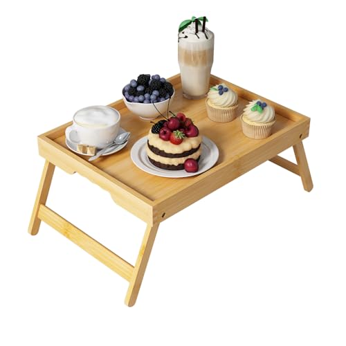 Bamboo Bed Tray Table with Folding Legs