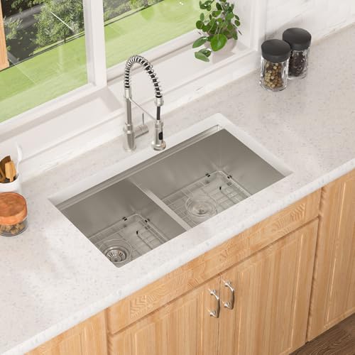 30 Double Bowl Kitchen Sink 30x19 Inch Undermount Sink Low Divide Workstation Double Bowl 50