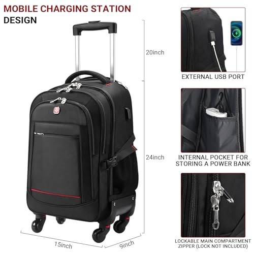 4 Wheel Checked Rolling Backpack Extra