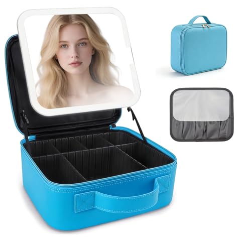 Travel Makeup Bag with LED Mirror Travel Makeup Organizer with 3 Lighted Settings