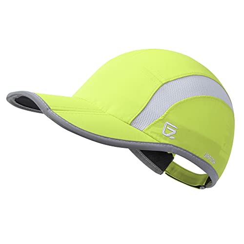 Baseball Cap Nylon Running Cap Outdoor Sports Hat for Men Woman Adjustable Quick Drying Reflective Foldable UPF Inhibit UV Mesh Water Repellency Race Performance Lightweight Bright Green