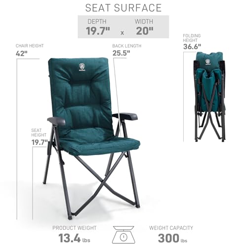 Folding Camping Recliner Chair Fully Padded with Adjustable High Back Support Portable for Adults Patio Reclining Chair Green