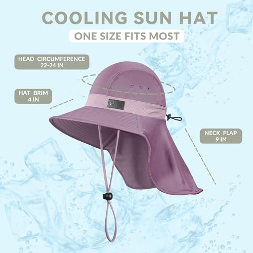 Cooling Sun Hat for Men Women UPF50+ Wide Brim Fishing Hat with Neck Flap Adjustable Foldable Bucket Hat for Hiking Purple