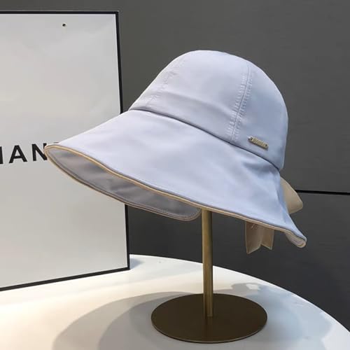 Wide Brim Hats for Woman Foldable Hats Sun Hats for Women uv Protection Bowknot Bucket hat Adjustable hat with Ponytail Hole Gery Grey