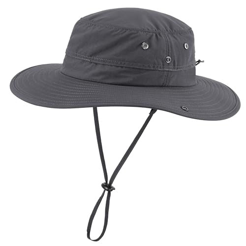 UPF50+ Mens Sun Hat Wide Brim Fishing Hat Sun Protection Bucket Hat for Men Women Beach Gardening Golf Dark Grey
