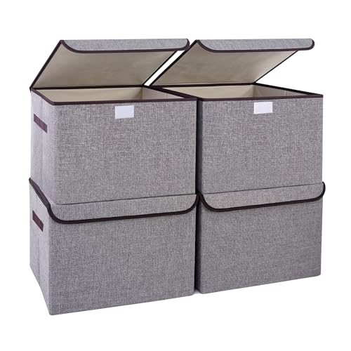 Large 22 Quart Linen Fabric Foldable Storage Bin Cube Organizer Basket with Flip (4 Count)