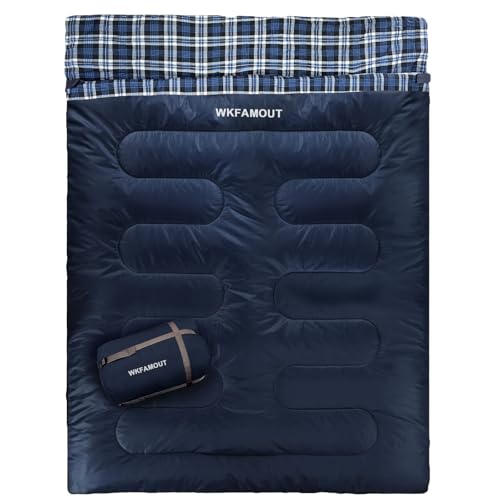 Double Sleeping Bag for Adults Machine Washable 2 Person Camping Sleeping Bag Queen Size Waterproof with Compression Sack for Cold Weather 3 (2 Count)