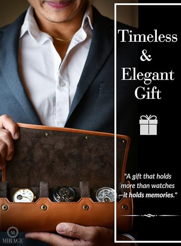 Watch Travel Case for Men Leather Watch Roll for Travel Organizer and Display Watch Case 3 Slots Full Grain Leather Tawny Brown (48 Count)