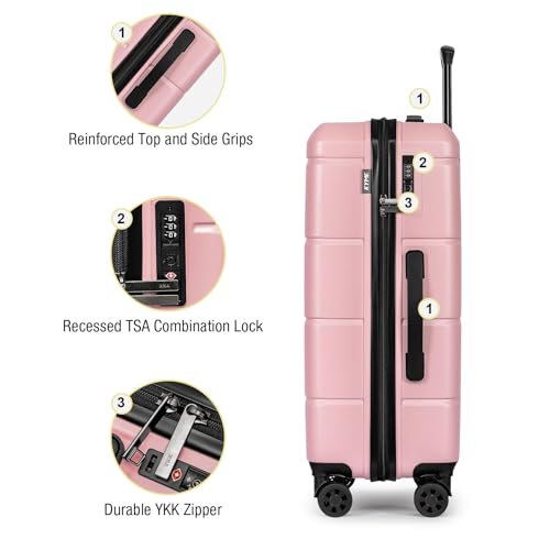 24 Inch Luggage TSA Approved Hardshell Suitcases with Spinner Wheels Durable PC+ABS Medium Checked Travel Luggage for Women Men Lt Purple