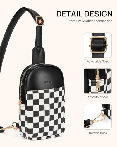 Crossbody Bags for Women Leather Cross Body Sling Bag for Woman Travel Black and White Checkered