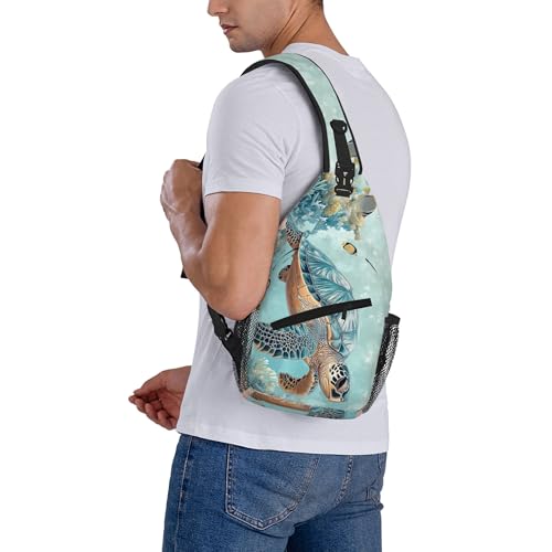 Sling Bag Turtle Sea Coral Ocean Hiking Daypack Crossbody Shoulder Backpack Travel Chest Pack for Men Women