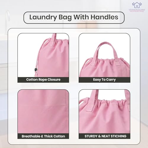 LFH Home Large Premium Cotton Rich Canvas Laundry Bag with Drawstring and Handles Heavy Duty (4 Count)