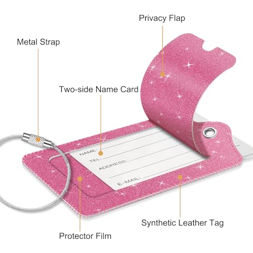 Luggage Tags Privacy Cover ID Label with Stainless Steel Loop and Address Card for Travel Bag Suitcase (2 Count)