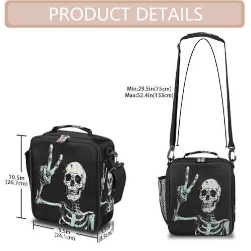 Suger Skull Halloween Kids Lunch Box for Girls Boys Reusable Insulated Lunch Bag for Kids Toddler Thermal Cooler Spacious Lunchbox with Shoulder Strap Lunchbag for School Work Picnic (print 17)