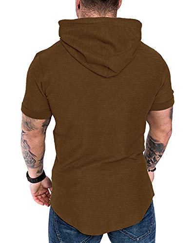 Mens Fashion Hoodies Sport Pullover Solid Color Shirt Workout Lightweight Tops Brown