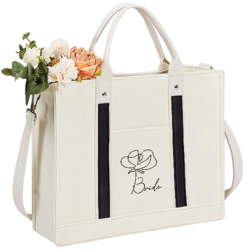 BRIDAL Canvas Bride Tote Bag Bridesmaid Tote Bags With Pockets Zippers