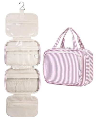 Striped Hanging Toiletry Bag for Women Travel Makeup Bag Organizer Toiletries Bag for Travel Size Essentials Accessories Cosmetics