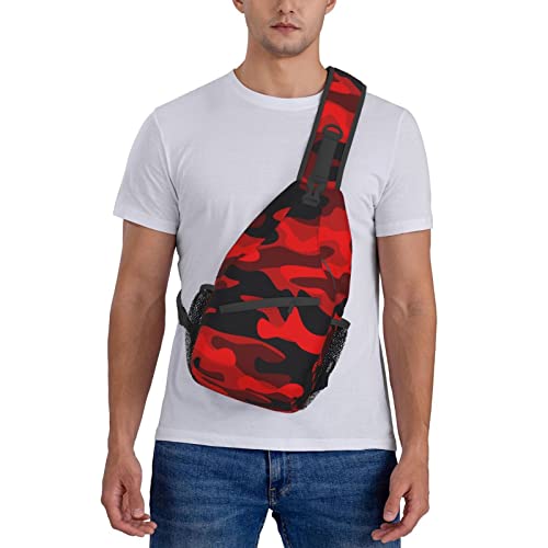 Sling Bag Military Camouflake Camo Red Black Hiking Daypack Crossbody Shoulder Backpack Travel Chest Pack for Men Women Over 12 Years Old