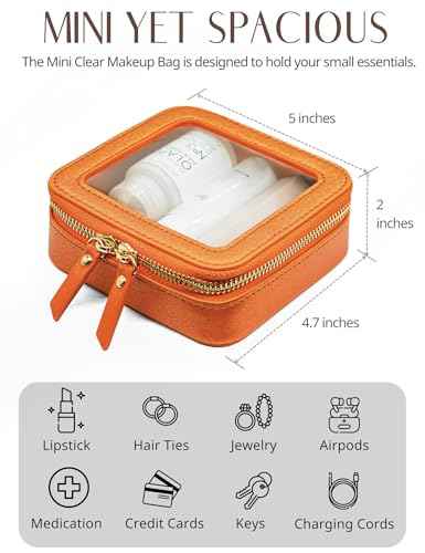 Clear Makeup Bag with Zipper Small Travel Cosmetic Case Orange Mini Pouch for Purse Accessories Car Storgae Essentials Bag Purse Pouch Organizer Compact Small Clear Toiletry Bag for Traveling