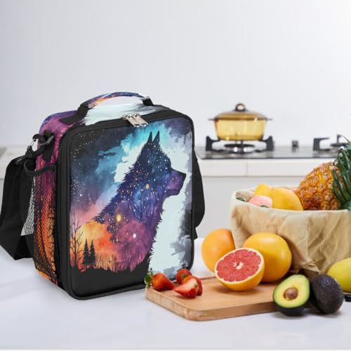 Wolf Forset Kids Lunch Box for Girls Boys Reusable Insulated Lunch Bag for Kids Toddler Thermal Cooler Spacious Lunchbox with Shoulder Strap Lunchbag for School Work Picnic (print 16)