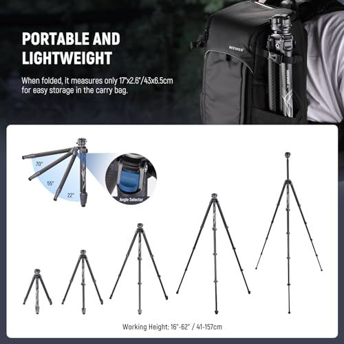 LITETRIP LT32 62" Travel Tripod Carbon Fiber with ±15° Leveling 360° Panorama Head